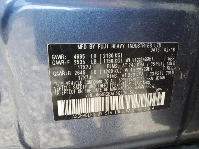 2016 SUBARU OUTBACK 2.5I  