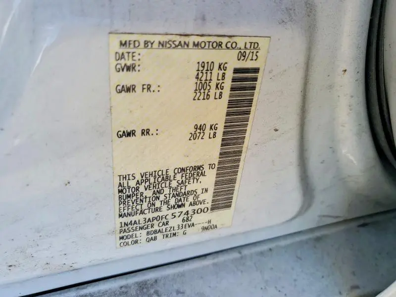2015 NISSAN ALTIMA 2.5 S  