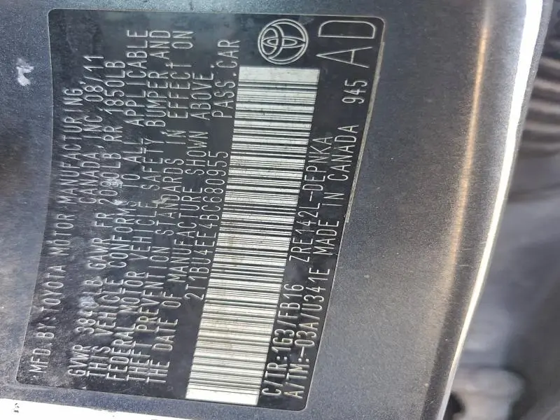 2011 TOYOTA COROLLA BASE  