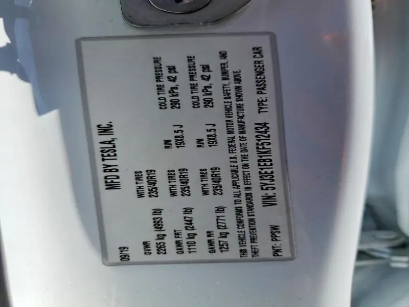 2019 TESLA MODEL 3   