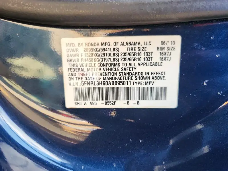 2010 HONDA ODYSSEY EXL  