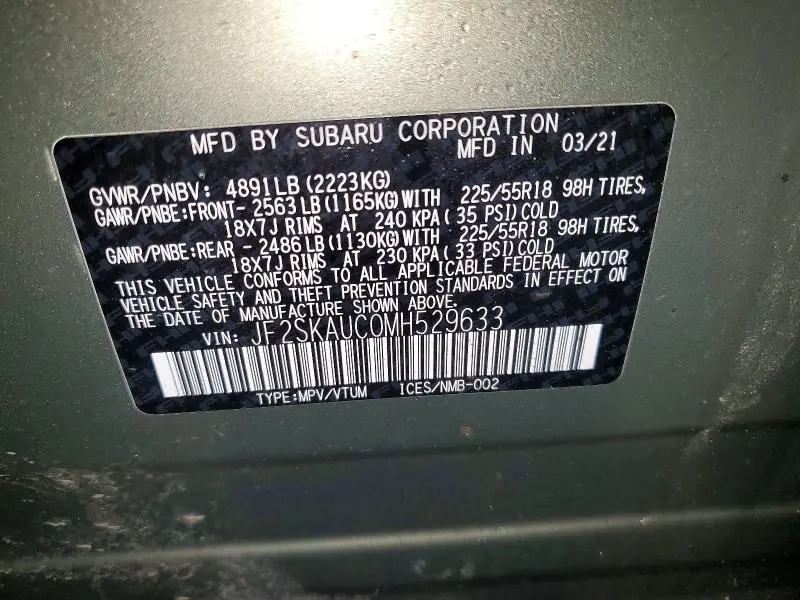 2021 SUBARU FORESTER LIMITED  