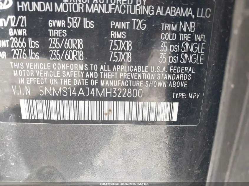 2021 HYUNDAI SANTA FE SE