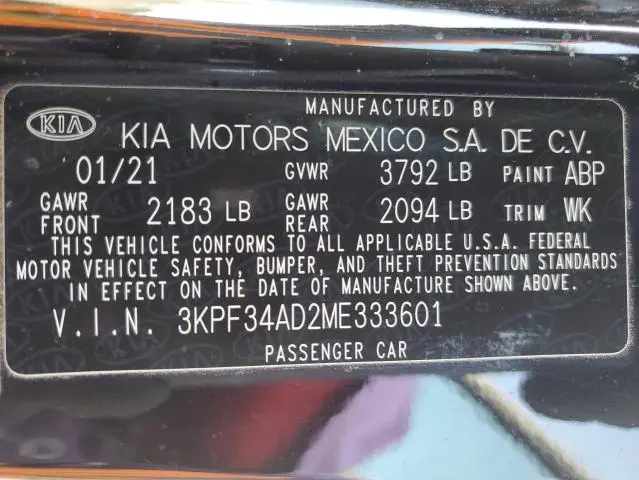 2021 KIA FORTE GT LINE  