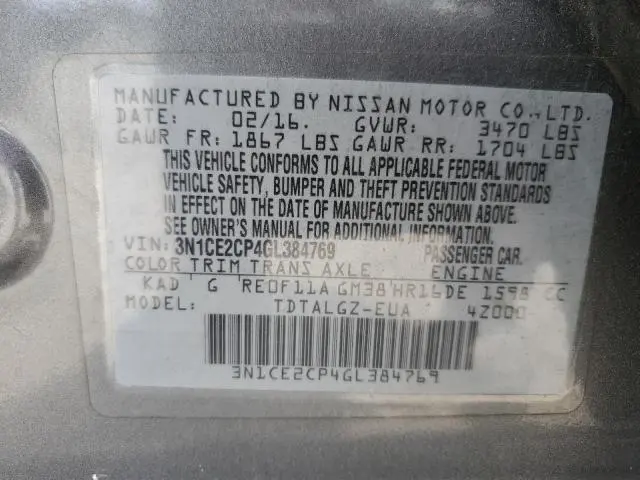 2016 NISSAN VERSA NOTE S  