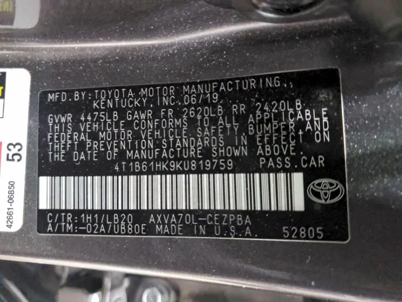 2019 TOYOTA CAMRY XSE  