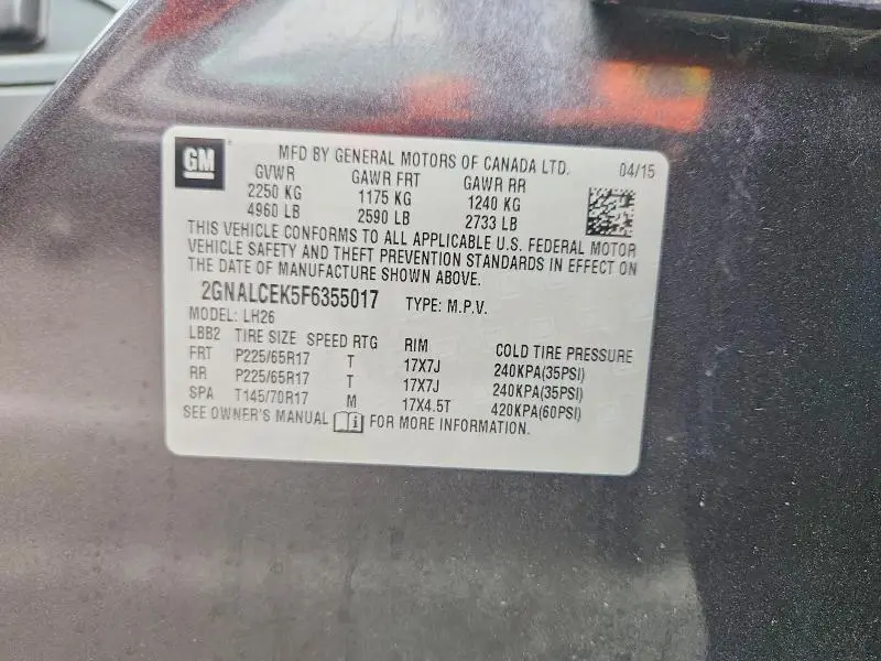 2015 CHEVROLET EQUINOX LT  
