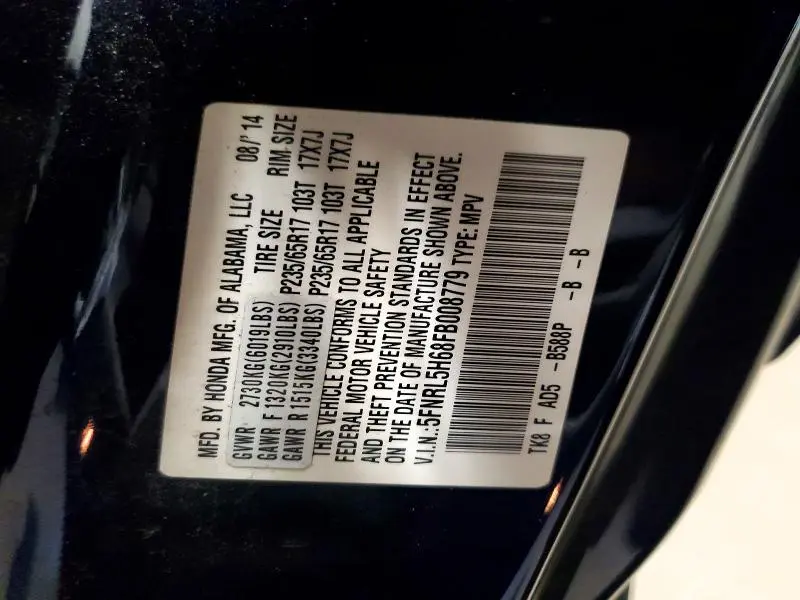 2015 HONDA ODYSSEY EXL  