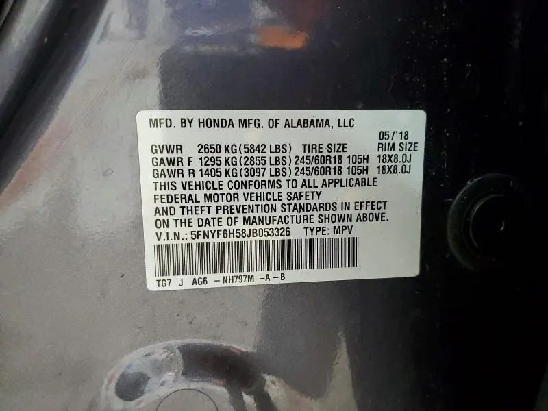 2018 HONDA PILOT EXL  