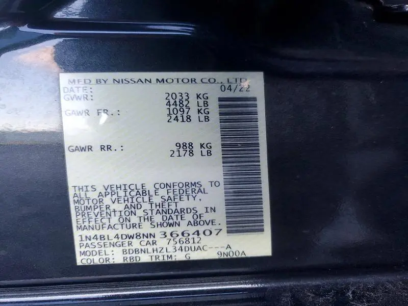 2022 NISSAN ALTIMA SV  