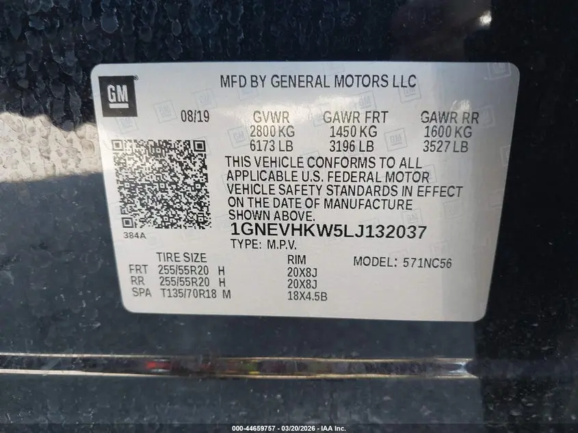 2020 CHEVROLET TRAVERSE AWD LT LEATHER