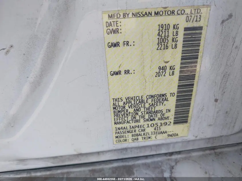 2014 NISSAN ALTIMA 2.5 S