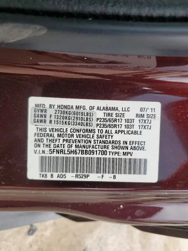 2011 HONDA ODYSSEY EXL  