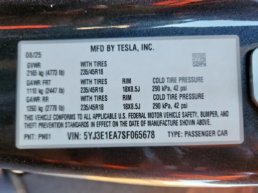 2025 TESLA MODEL 3   