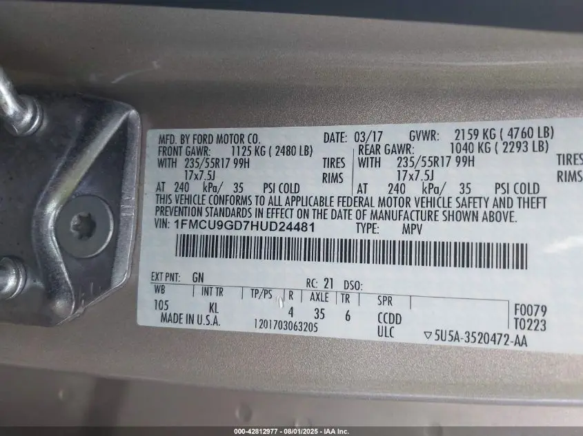 2017 FORD ESCAPE SE