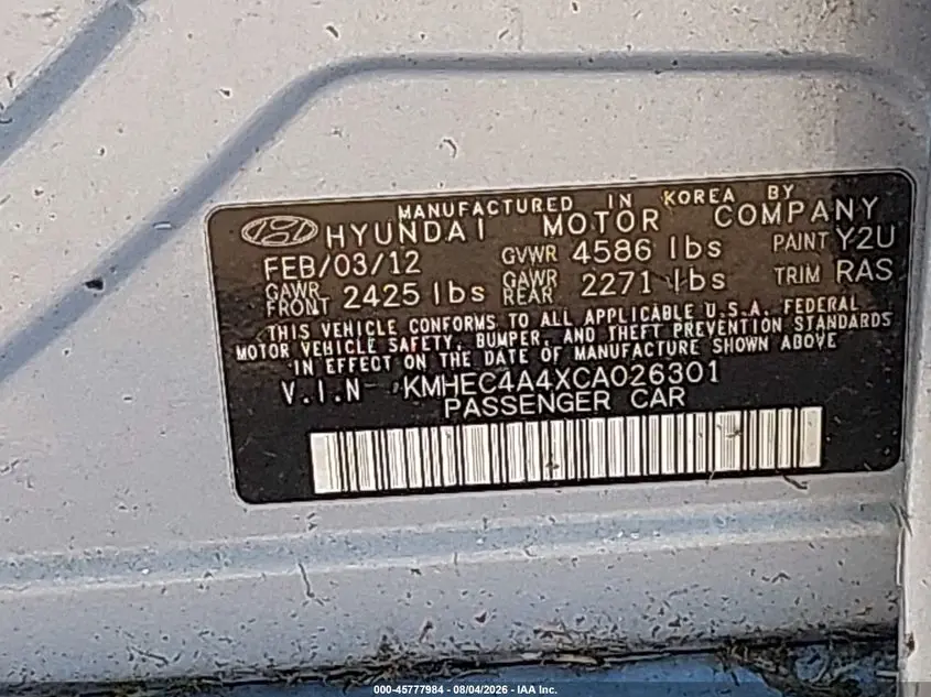 2012 HYUNDAI SONATA HYBRID  
