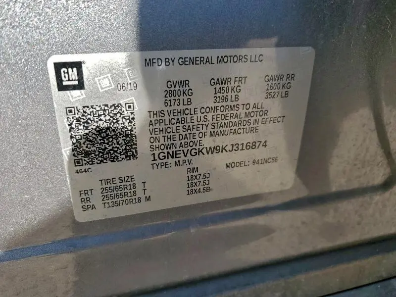 2019 CHEVROLET TRAVERSE LT  