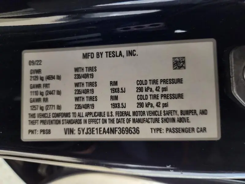 2022 TESLA MODEL 3   