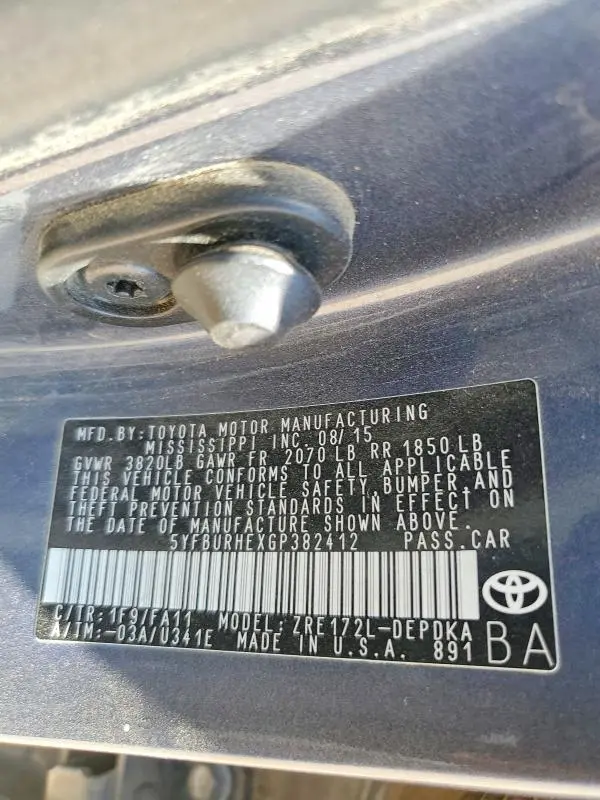2016 TOYOTA COROLLA L  