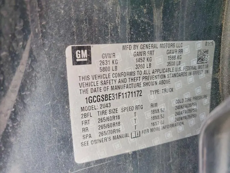 2015 CHEVROLET COLORADO LT  