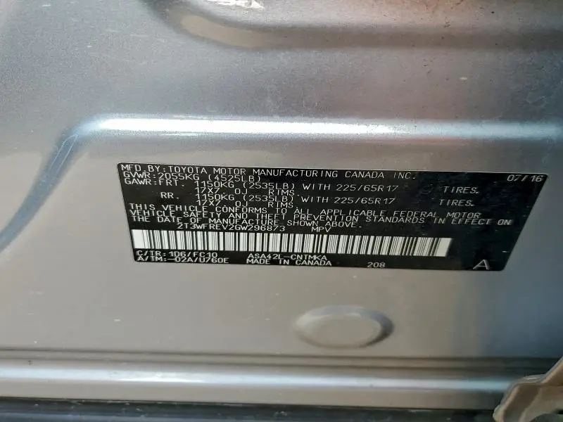 2016 TOYOTA RAV4 XLE  