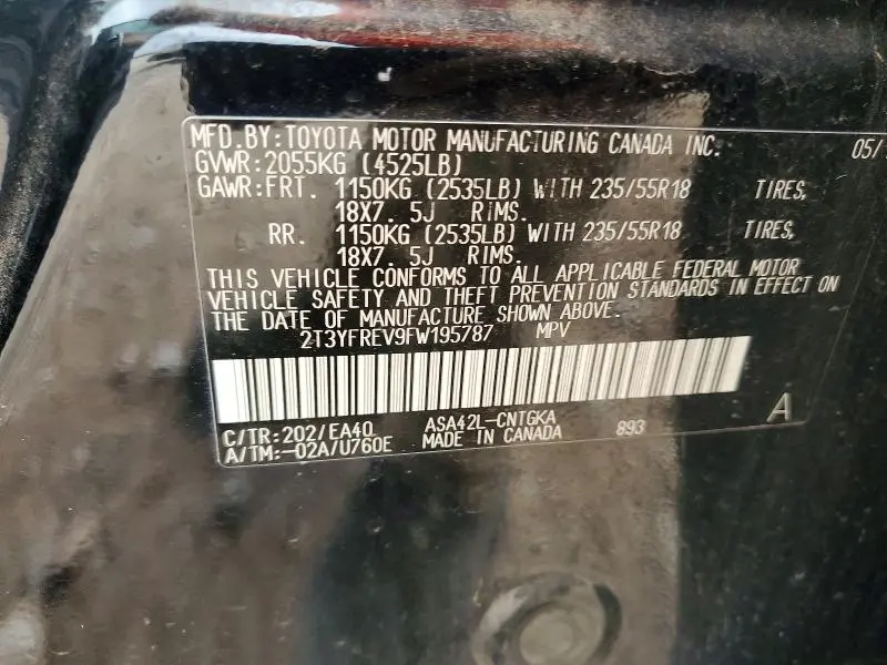 2015 TOYOTA RAV4 LIMITED  