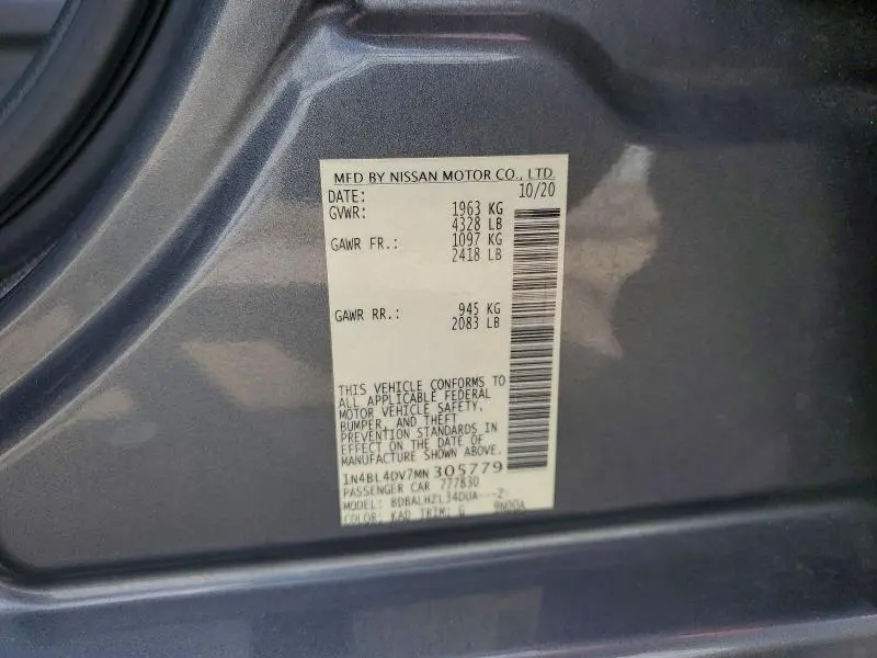 2021 NISSAN ALTIMA 2.5 SV  