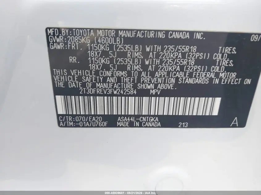 2015 TOYOTA RAV4 LIMITED