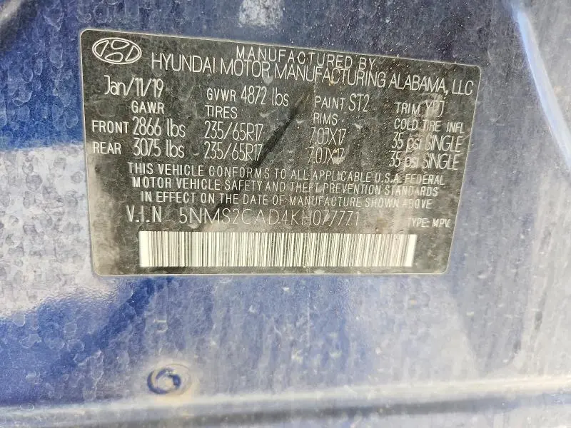 2019 HYUNDAI SANTA FE SE  