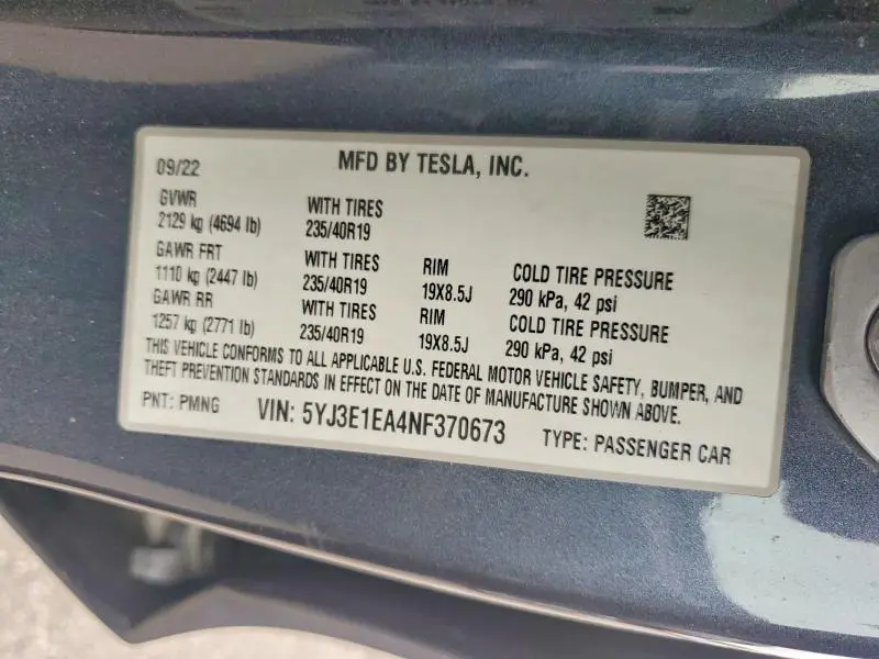 2022 TESLA MODEL 3   