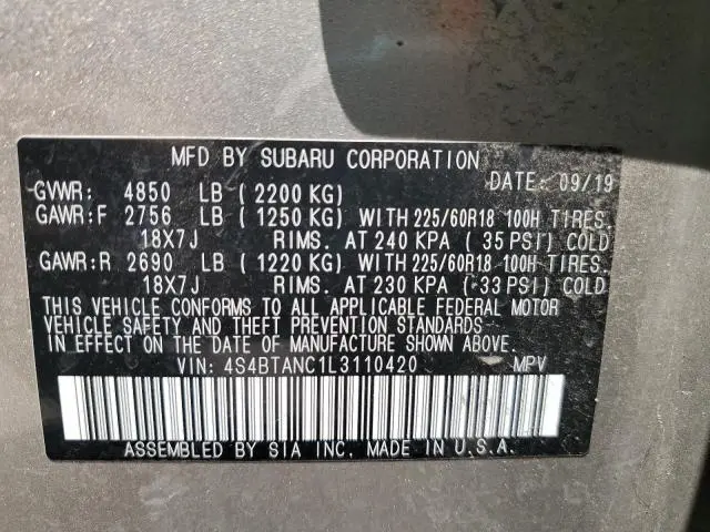 2020 SUBARU OUTBACK LIMITED  