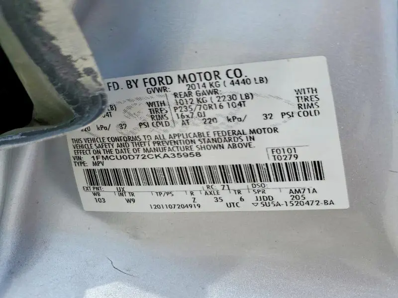 2012 FORD ESCAPE XLT  