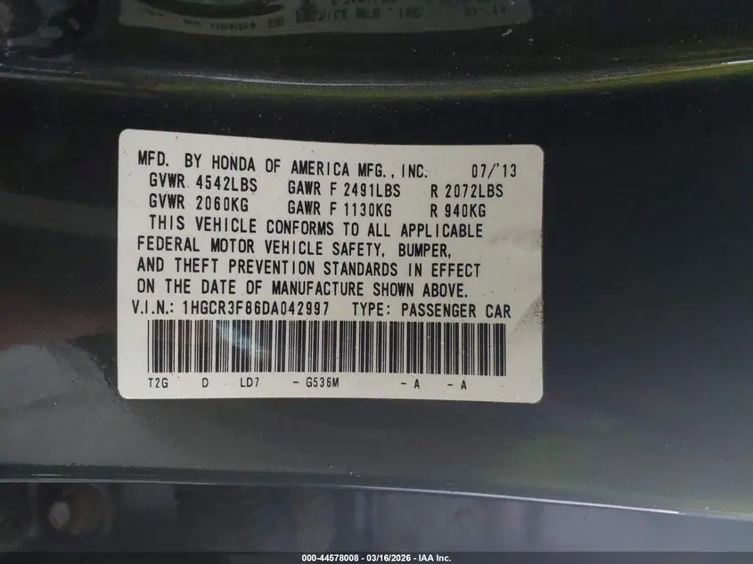 2013 HONDA ACCORD EX-L V-6