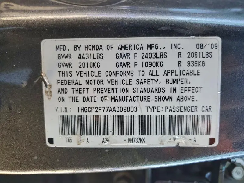 2010 HONDA ACCORD EX  