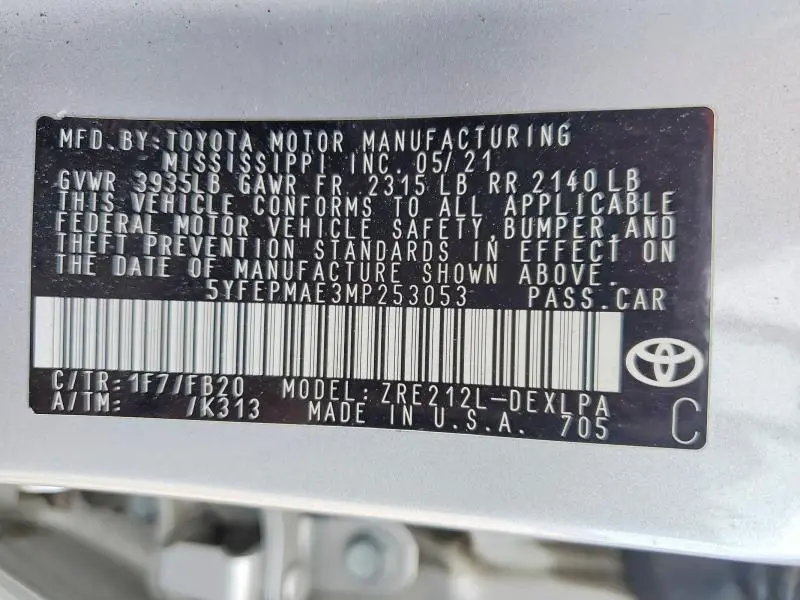 2021 TOYOTA COROLLA LE  