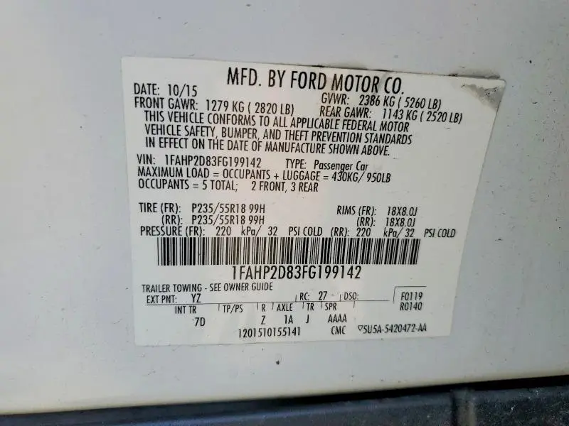 2015 FORD TAURUS SE  