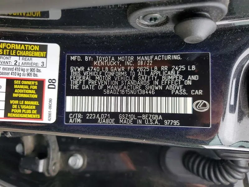 2022 LEXUS ES 350 BASE  