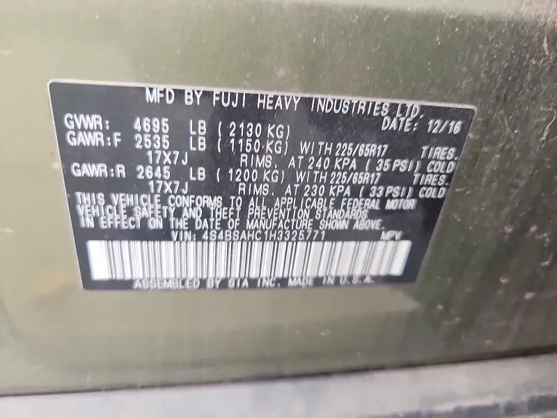 2017 SUBARU OUTBACK 2.5I PREMIUM  
