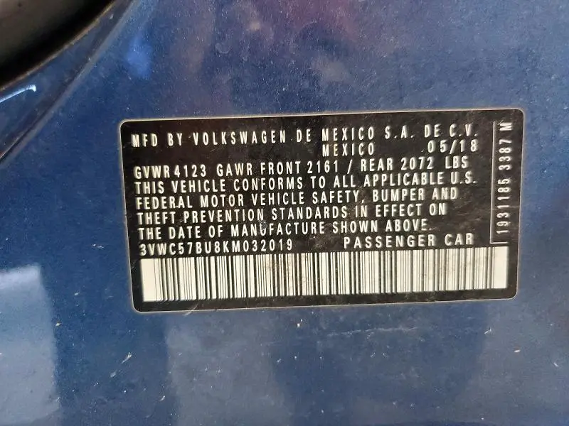 2019 VOLKSWAGEN JETTA S  