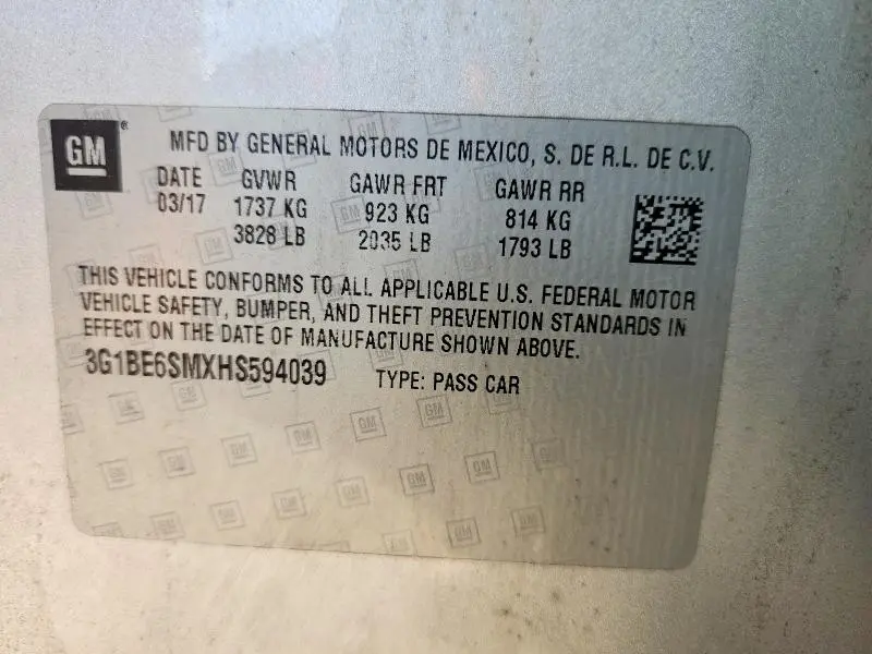 2017 CHEVROLET CRUZE LT  