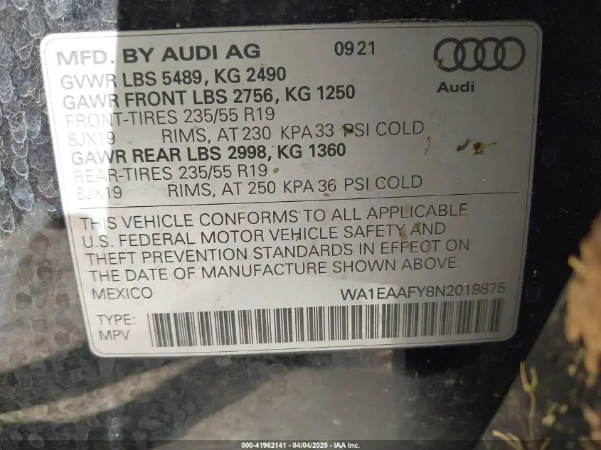 2022 AUDI Q5 PREMIUM PLUS 45 TFSI S LINE QUATTRO S TRONIC