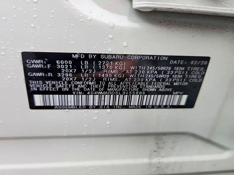 2020 SUBARU ASCENT TOURING  
