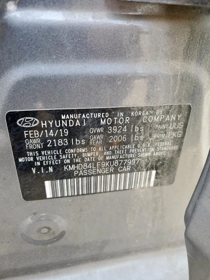 2019 HYUNDAI ELANTRA SEL  