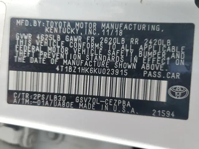 2019 TOYOTA CAMRY XSE  