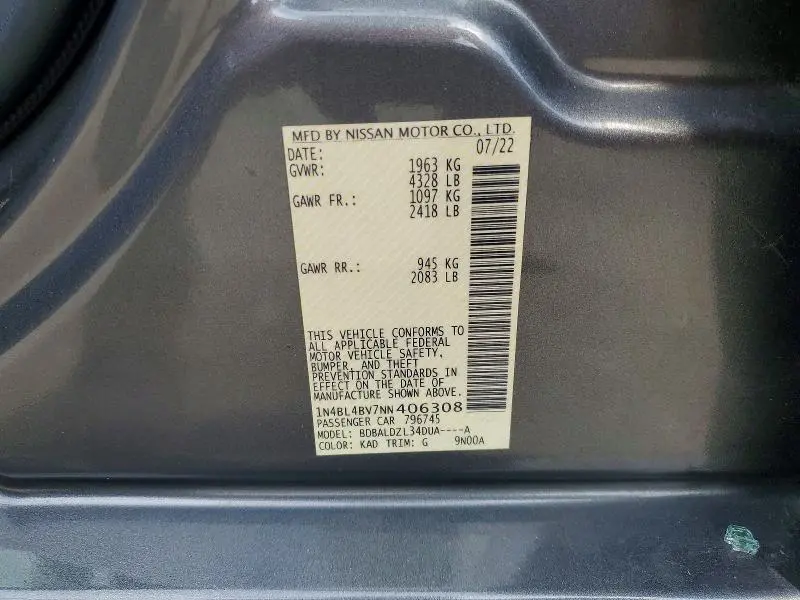2022 NISSAN ALTIMA S  