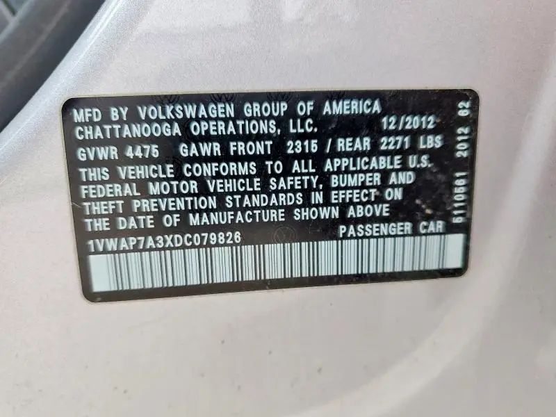 2013 VOLKSWAGEN PASSAT S  