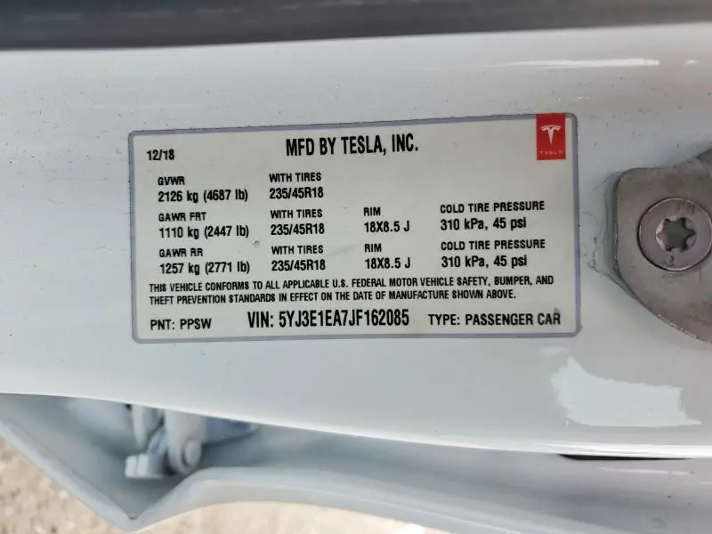 2018 TESLA MODEL 3   