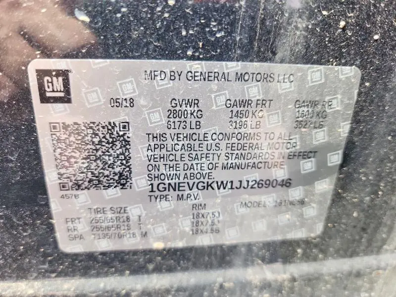 2018 CHEVROLET TRAVERSE LT  