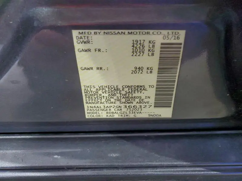 2016 NISSAN ALTIMA 2.5  