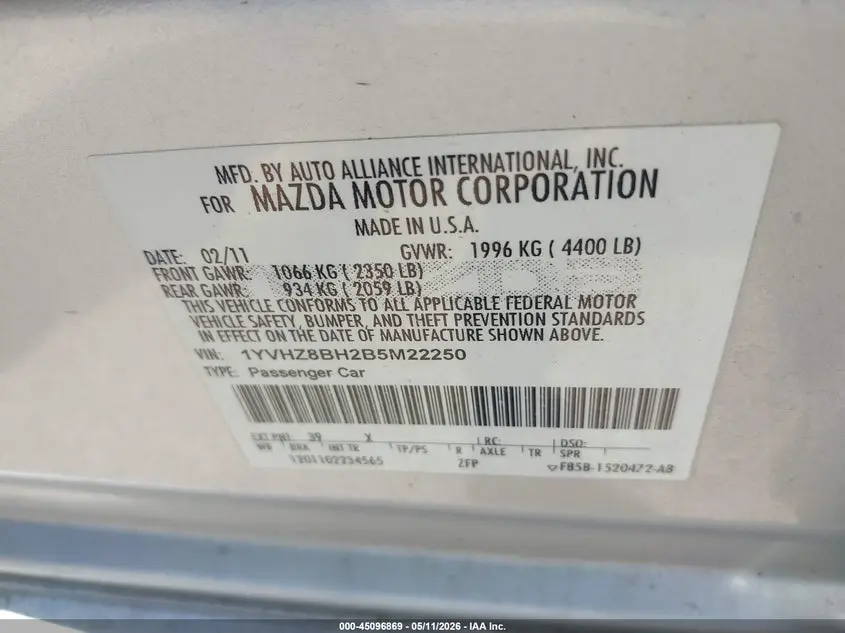 2011 MAZDA MAZDA6 I SPORT